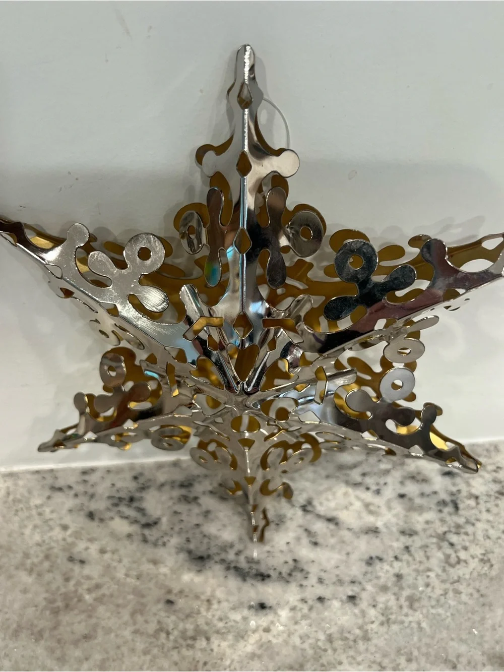 Vintage Handcrafted 3d snowflake Metal Star silver Finish Ornament/tree topper